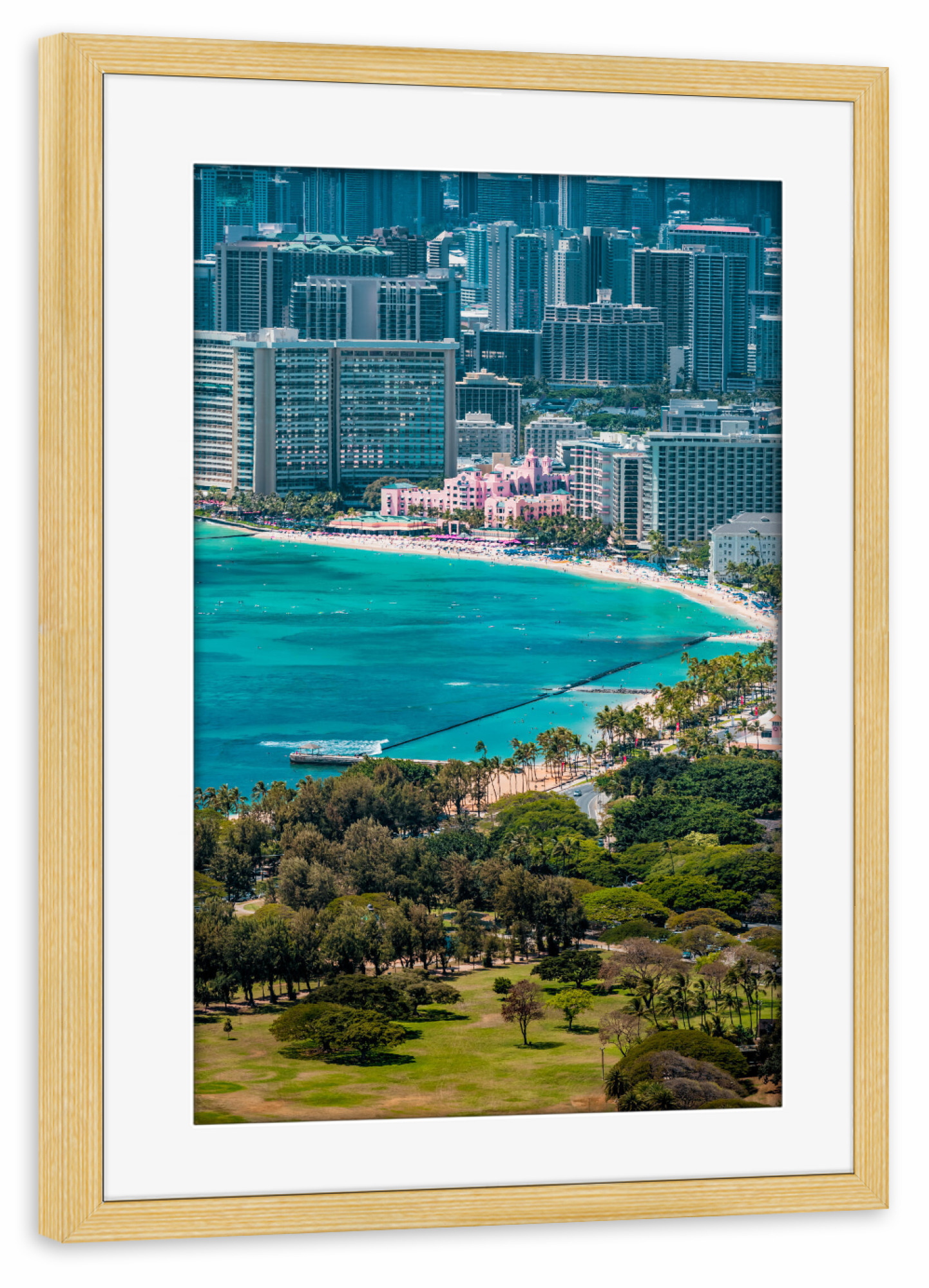 Poster mit Rahmen kiefer "Honolulu, Oahu - Hawaii" artboxONE - Reise,Reise / Länder - Hawaii,Honolulu,Usa,Strand,Meer,Insel,Stadt,Oahu,Waikiki,Urlaub