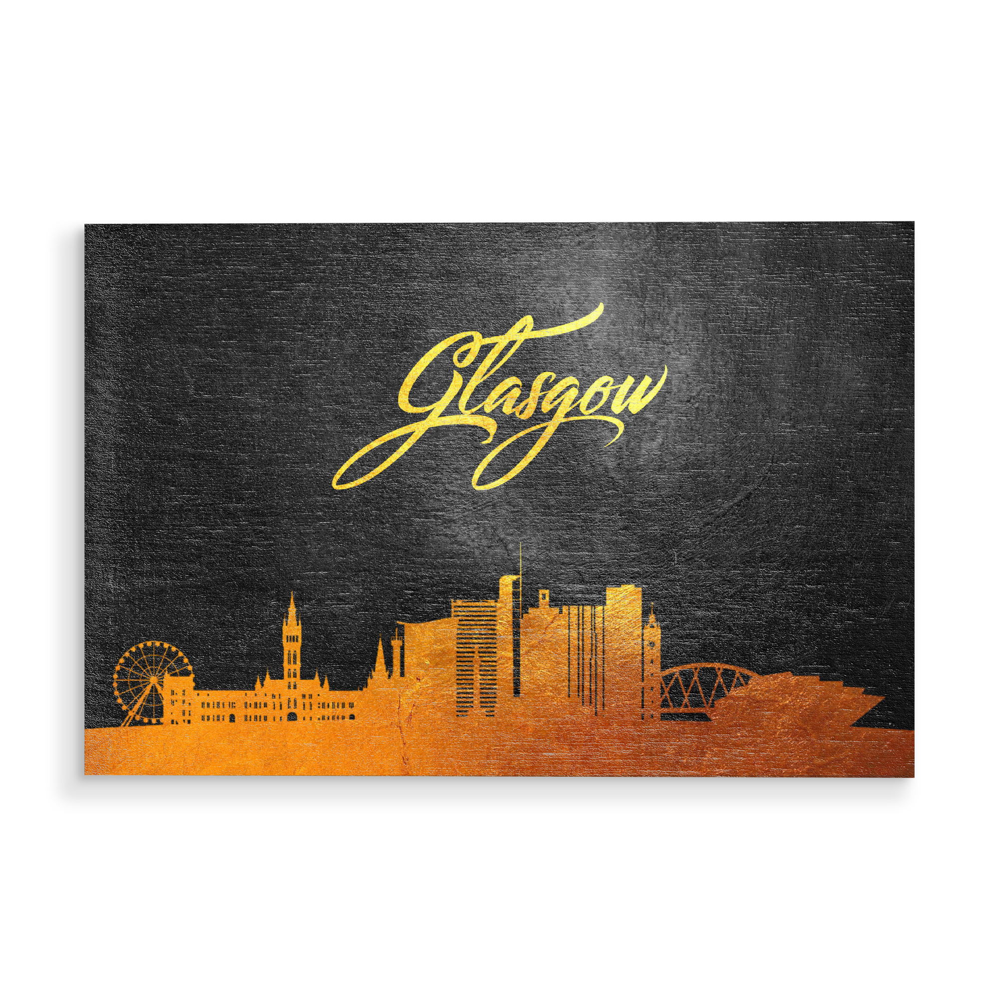 Holzbild "Glasgow Scotland Gold Skyline" artboxONE - Städte - Glasgow,Scotland,Skyline,Gold,City,Stadt