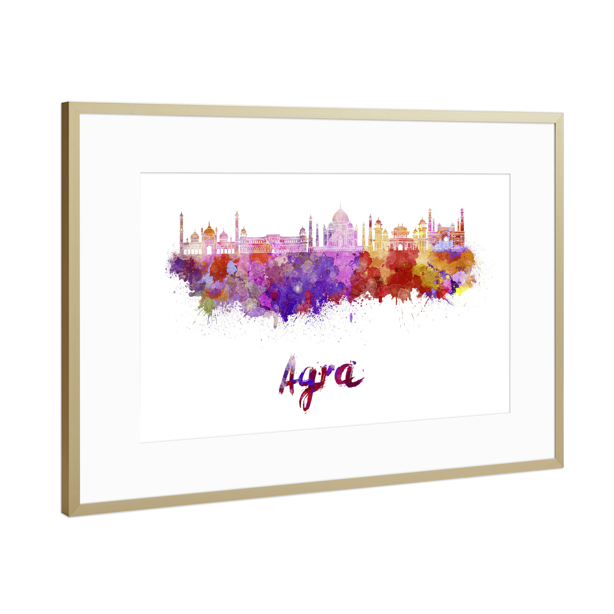 Poster mit Rahmen Gold "AGRA skyline in watercolor-b" artboxONE - Städte,Reise,Architektur