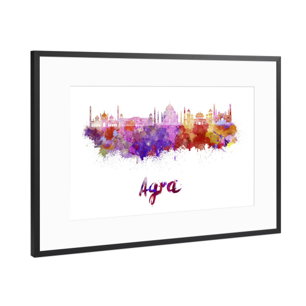 Poster mit Rahmen Schwarz (Metallic) "AGRA skyline in watercolor-b" artboxONE - Städte,Reise,Architektur