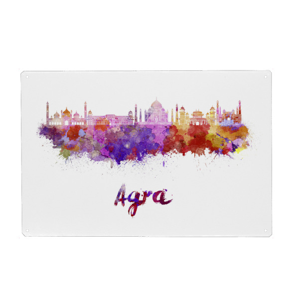 Holzbild "AGRA skyline in watercolor-b" artboxONE - Städte,Reise,Architektur