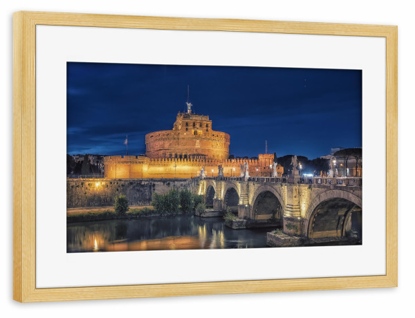 Poster mit Rahmen kiefer "Sant'Angelo By Night" artboxONE - Städte,Reise,Architektur,Reise / Länder,Städte / Rom