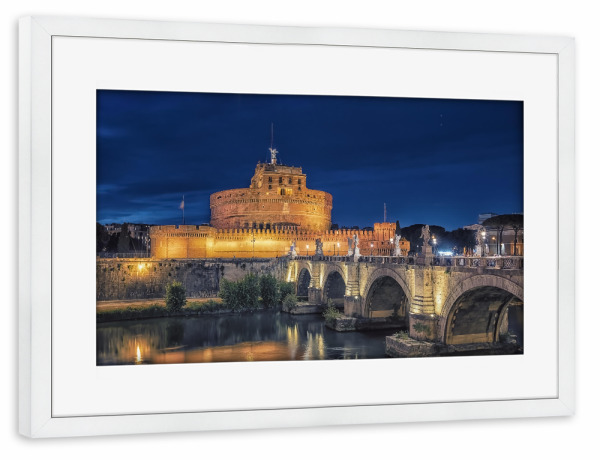 Poster mit Rahmen weiß "Sant'Angelo By Night" artboxONE - Städte,Reise,Architektur,Reise / Länder,Städte / Rom