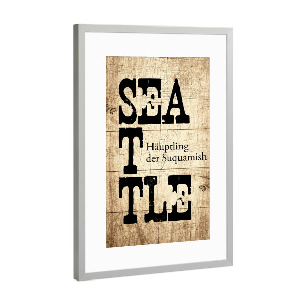 Poster mit Rahmen Silber "Seattle Schild" artboxONE - Typografie,Reise,Reise / Länder