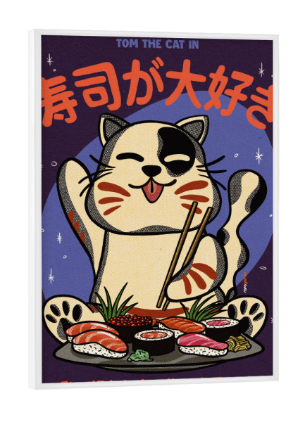 Poster mit weißem Rahmen "Sushi Ga Daisuki" artboxONE - Tiere,Essen & Trinken,Comic,Für Papa,Lustig