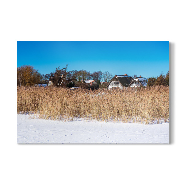 Galerie-Print "Schnee, Schilf und Häuser" 30x20 cm artboxONE