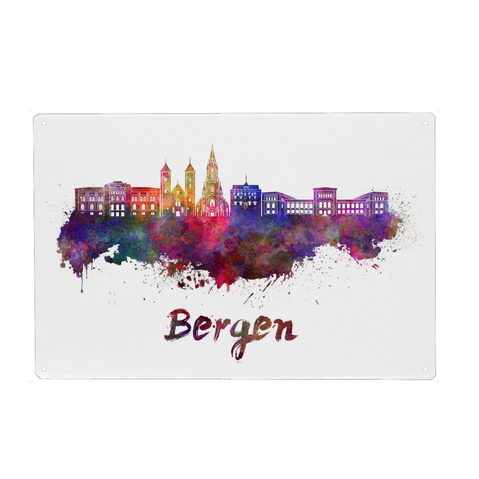 Metall Poster "BERGEN skyline in watercolor-b" artboxONE - Städte,Reise,Abstrakt,Architektur
