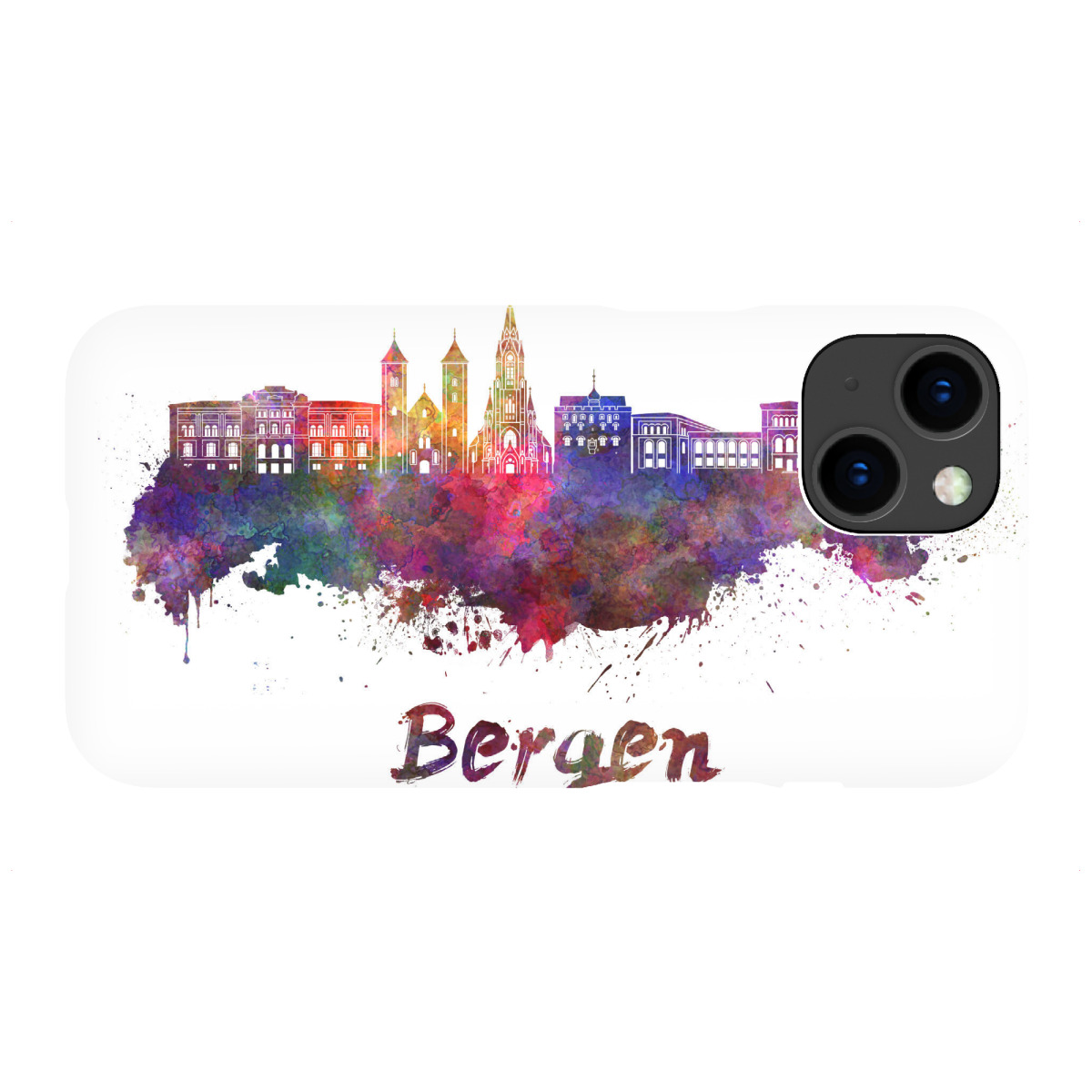 iPhone "BERGEN skyline in watercolor-b" Premium-Case Handyhülle artboxONE