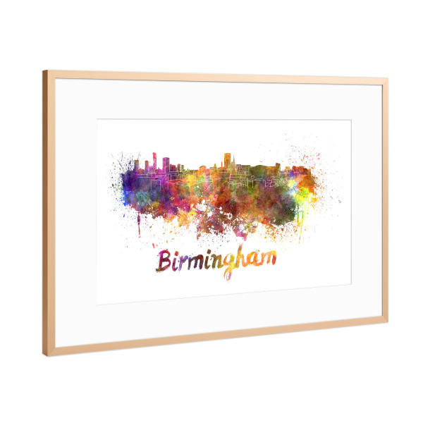 Poster mit Rahmen Kupfer "BIRMINGHAM skyline in watercolor-b" artboxONE - Städte,Reise,Abstrakt,Architektur