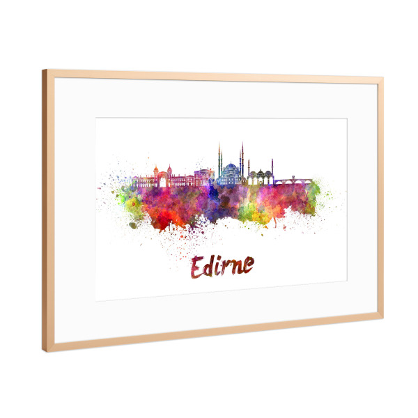 Poster mit Rahmen Kupfer "Edirne skyline in watercolor" artboxONE - Städte,Abstrakt,Architektur