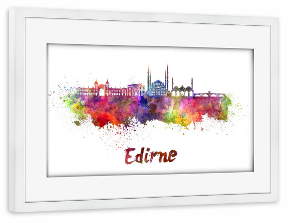 Poster mit Rahmen weiß "Edirne skyline in watercolor" artboxONE - Städte,Abstrakt,Architektur