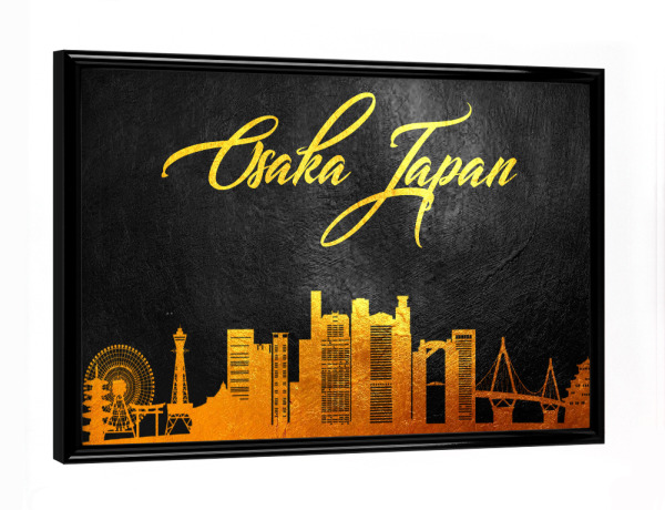 Poster mit schwarzem Rahmen "Osaka Japan Gold Skyline" artboxONE - Städte - Osaka,Japan,Gold,Skyline,City,Stadt