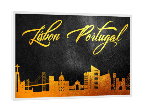 Poster mit weißem Rahmen "Lisbon Portugal Gold Skyline" artboxONE - Städte - Gold,Skyline,Lisbon,Portugal,City,Stadt