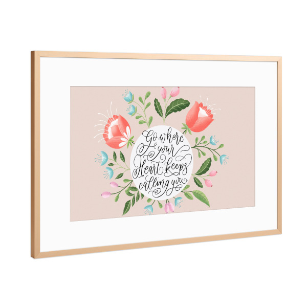 Poster mit Rahmen Kupfer "Folge dem Ruf deines Herzens" artboxONE - Typografie,Floral