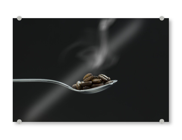 Acrylglasbild "Kaffeearoma" artboxONE - Essen & Trinken - Kaffee,Espresso,Trinken,Aroma,Genuss,Bar,Restaurant,Hieß,Bohnen,Kaffeebohnen,Löffel