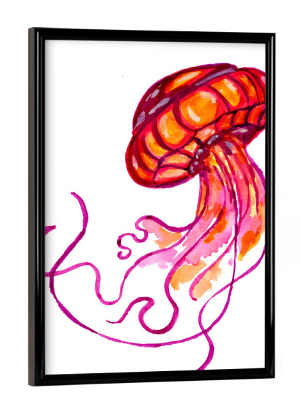 Poster mit schwarzem Rahmen "Red Jellyfish" artboxONE - Natur,Tiere,Unterwasser