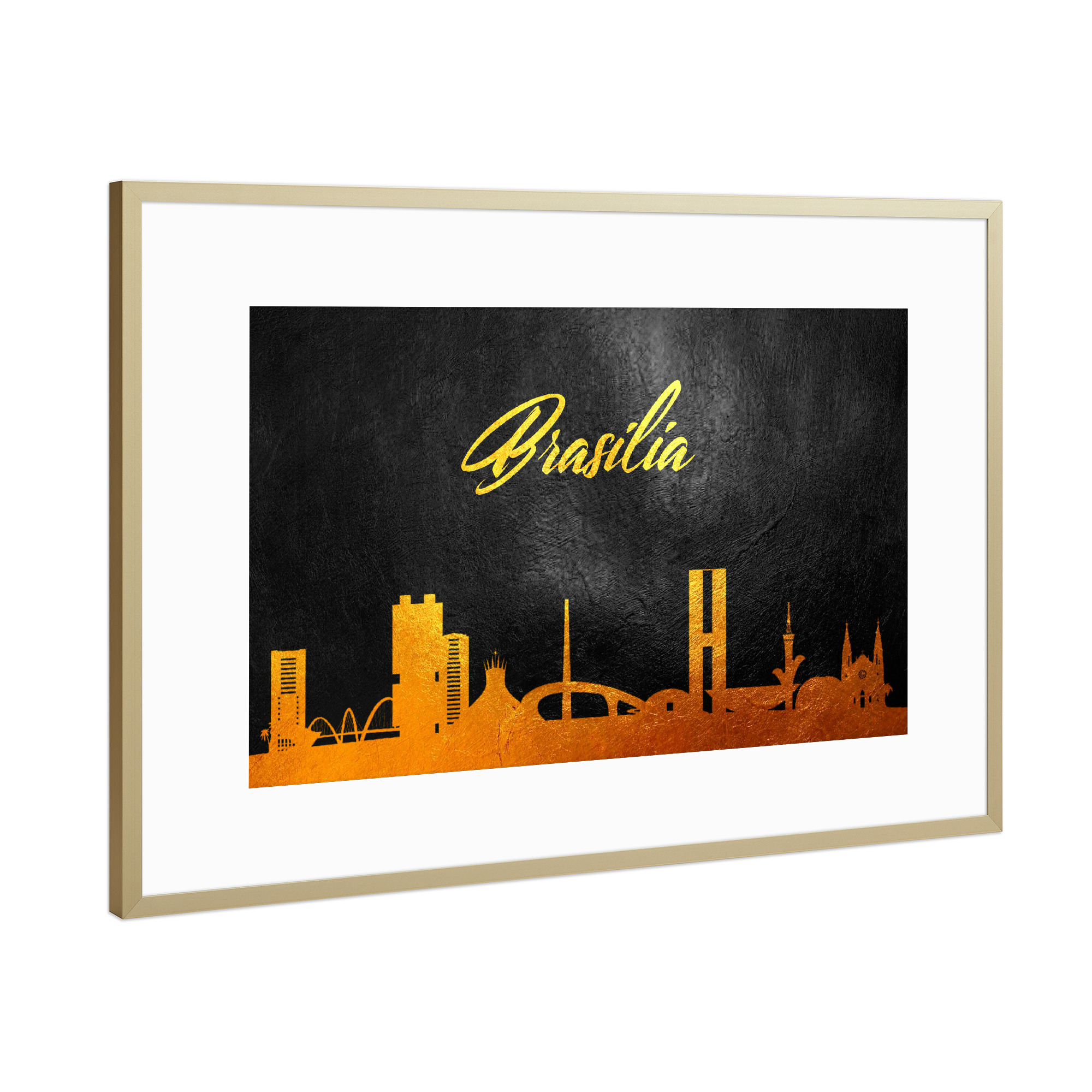 Poster mit Rahmen Gold "Brasilia Brazil Gold Skyline" artboxONE - Städte - Gold,Skyline,Brasilia brazil,City,Stadt