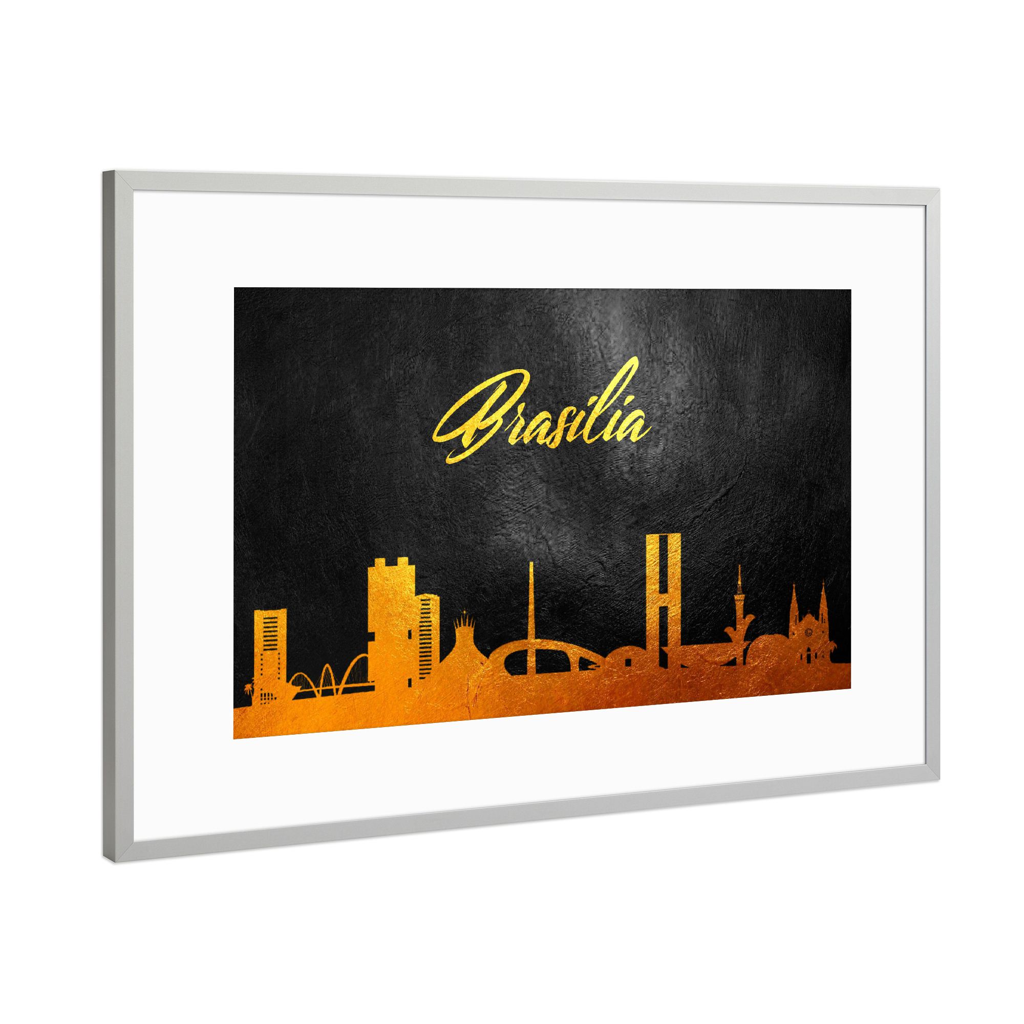 Poster mit Rahmen Silber "Brasilia Brazil Gold Skyline" artboxONE - Städte - Gold,Skyline,Brasilia brazil,City,Stadt