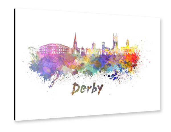 Alu-Dibond "DERBY skyline in watercolor-b" 30x20 cm artboxONE