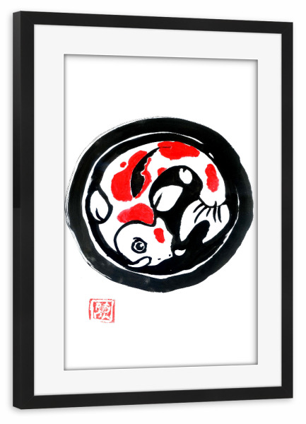 Poster mit Rahmen schwarz "Koi carp" artboxONE - Tiere,Unterwasser - Carp koi,Sumie,Japan,Koi,Fisch,Fish,Tier,Animal,Unterwasser,Underwater