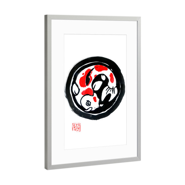 Poster mit Rahmen Silber "Koi carp" artboxONE - Tiere,Unterwasser - Carp koi,Sumie,Japan,Koi,Fisch,Fish,Tier,Animal,Unterwasser,Underwater
