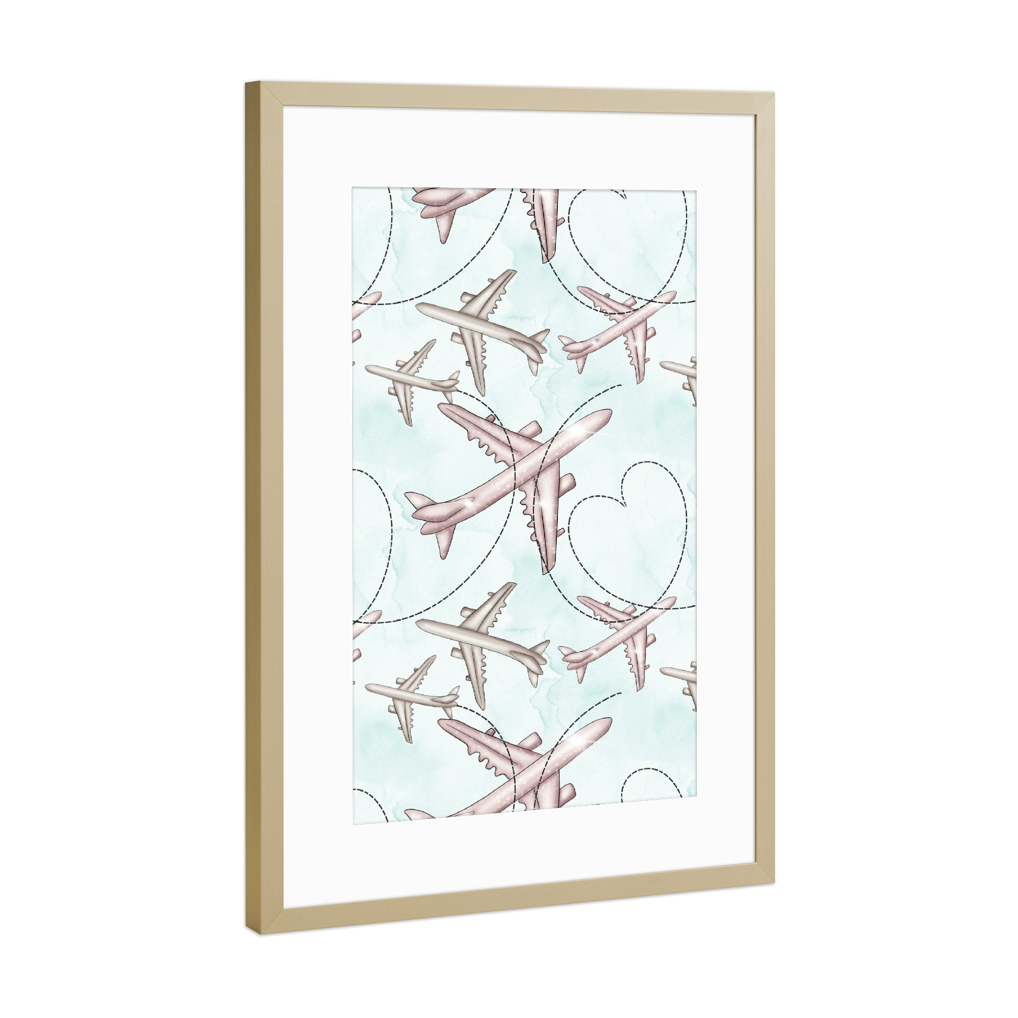 Poster mit Rahmen Gold "Flying Pattern" artboxONE - Reise,Geometrie,Lustig