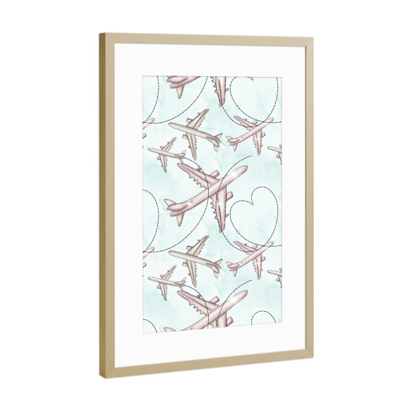 Poster mit Rahmen Gold "Flying Pattern" artboxONE - Reise,Geometrie,Lustig