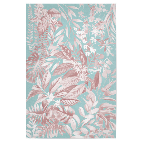 Poster "Laub Pink auf Blaugrün" artboxONE - Natur,Floral - Dschungel,Natur,Tropisch,Laub,Palme,Morandi,Pastell,Botanisch,Pflanze,Blätter