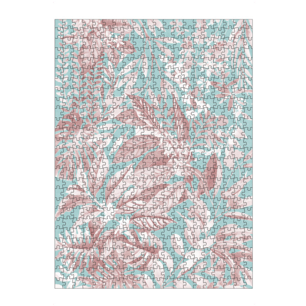 artboxONE Puzzle "Laub Pink auf Blaugrün" artboxONE - Natur,Floral - Dschungel,Natur,Tropisch,Laub,Palme,Morandi,Pastell,Botanisch,Pflanze,Blätter