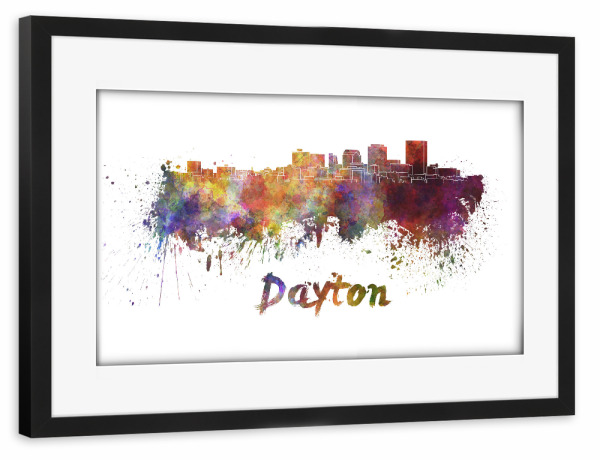 Poster mit Rahmen schwarz "DAYTON skyline in watercolor-b" artboxONE - Städte,Abstrakt,Architektur