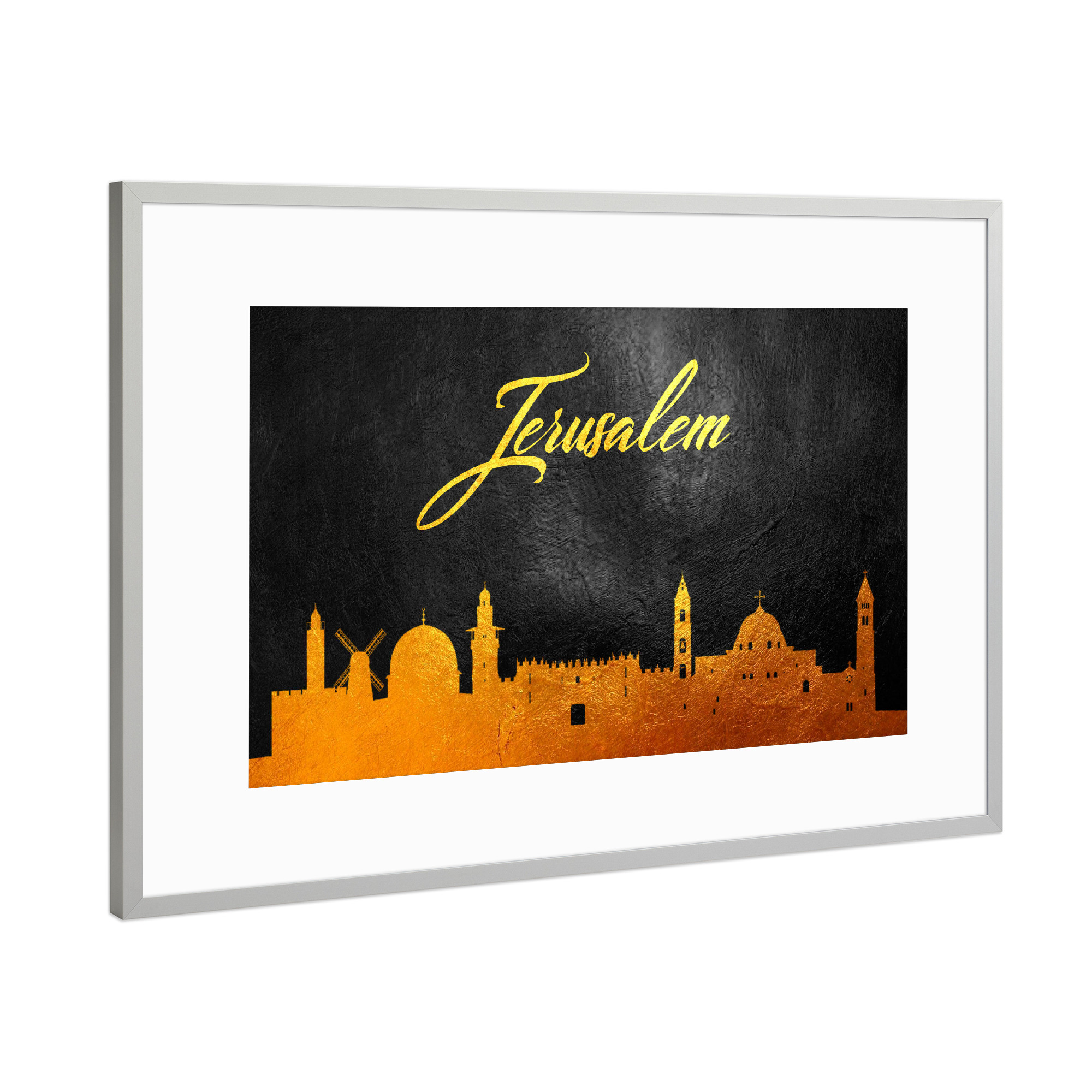 Poster mit Rahmen Silber "Jerusalem Israel Gold Skyline" artboxONE - Städte - Jerusalem,Israel,Gold,Skyline,City,Stadt