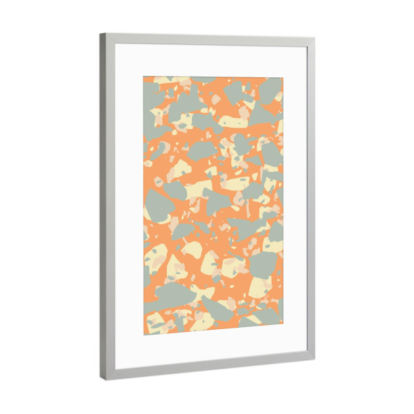 Poster mit Rahmen Silber "Orange Grey Yellow Terrazzo" artboxONE - Abstrakt,Geometrie,Fashion,Festivals