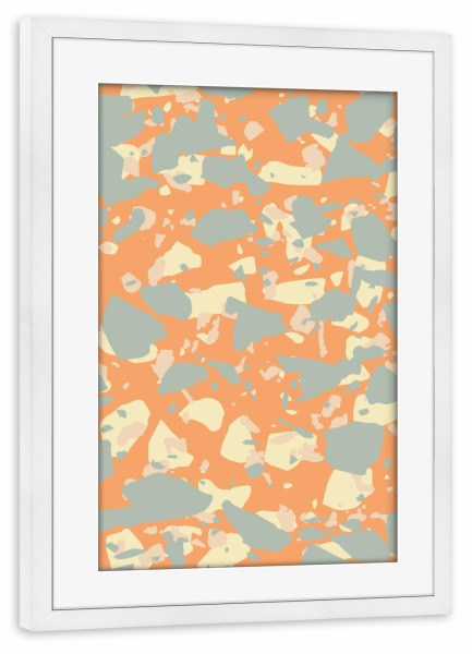 Poster mit Rahmen weiß "Orange Grey Yellow Terrazzo" artboxONE - Abstrakt,Geometrie,Fashion,Festivals