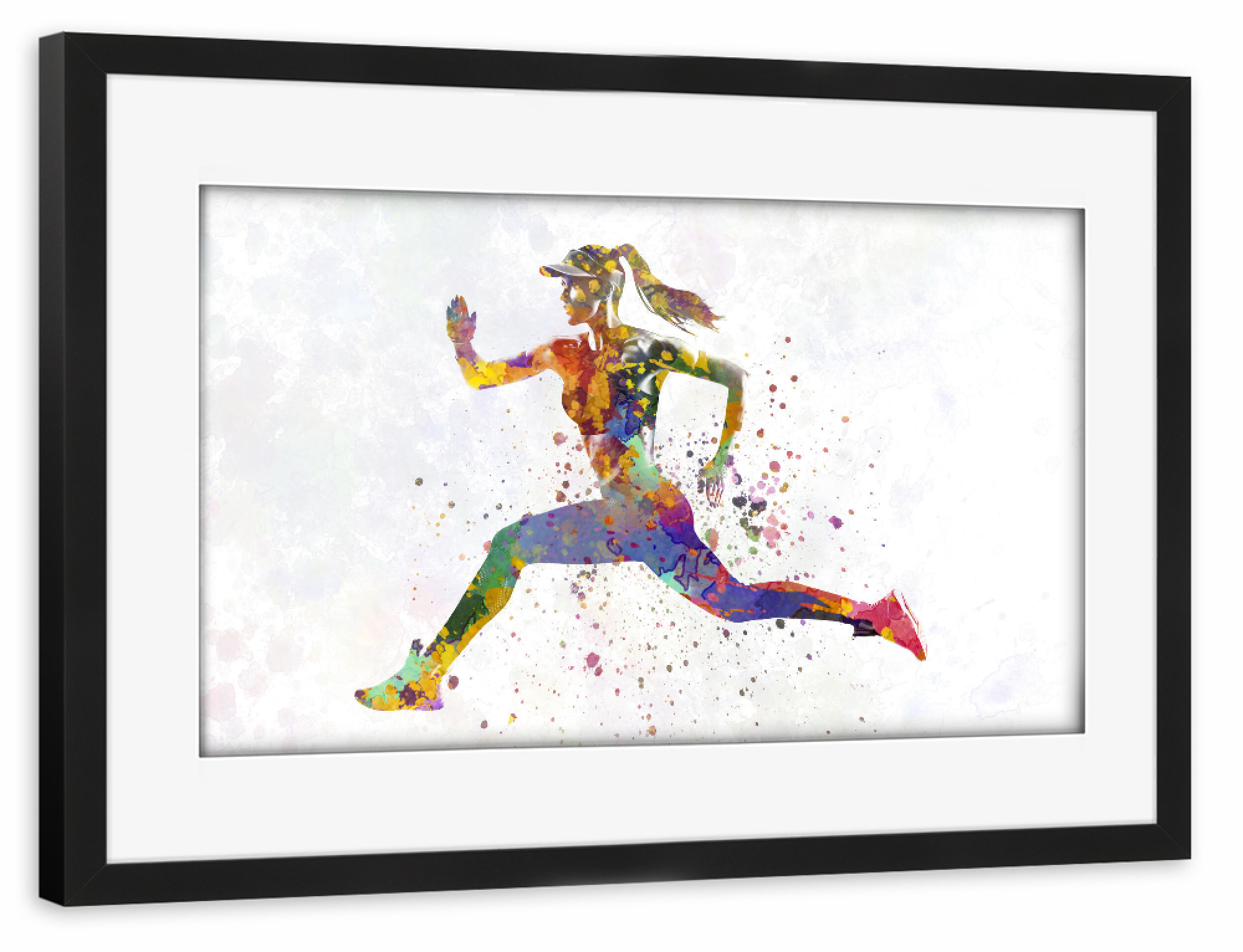 Poster mit Rahmen schwarz "Female runner in watercolor-c" artboxONE - Abstrakt,Sport