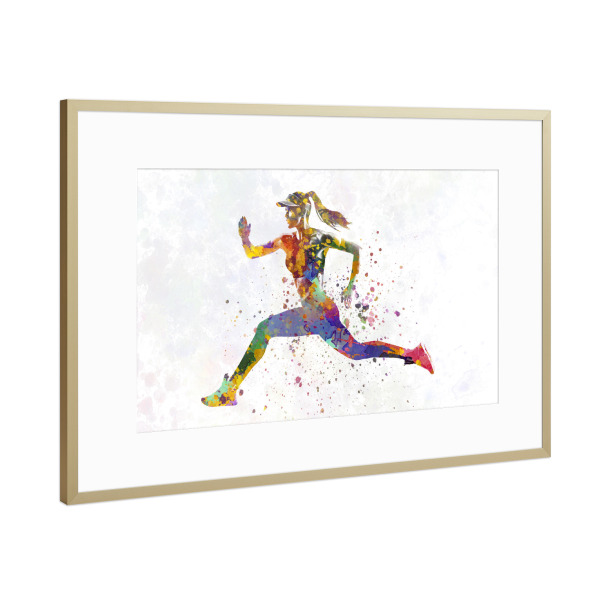 Poster mit Rahmen Gold "Female runner in watercolor-c" artboxONE - Abstrakt,Sport
