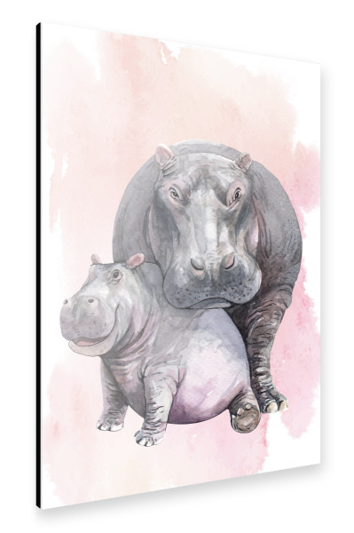 Alu-Dibond "Nilpferdmama mit Kalb" 30x20 cm artboxONE