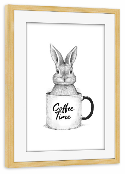 Poster mit Rahmen kiefer "Rabbit in a cup" artboxONE - Tiere,Essen & Trinken