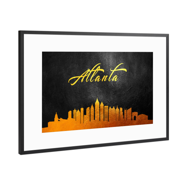 Poster mit Rahmen Schwarz (Metallic) "Atlanta Georgia Gold Skyline" artboxONE - Städte - Atlanta,Georgia,Gold,Skyline,City,Stadt