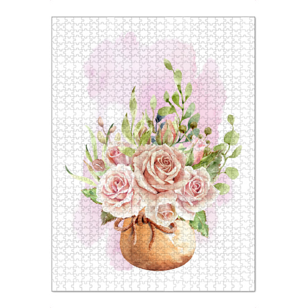 Puzzle Ravensburger "Blumen im Stoffsack" artboxONE - Floral - Blume,Pflanze,Erde,Blühen,Aquarell,Flora,Garten,Topf,Plant,Flowers - Bild blume