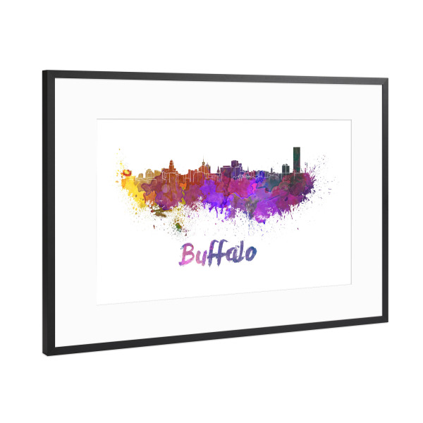 Poster mit Rahmen Schwarz (Metallic) "BUFFALO skyline in watercolor-b" artboxONE - Städte,Reise,Abstrakt,Architektur