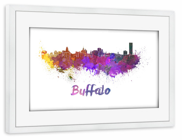 Poster mit Rahmen weiß "BUFFALO skyline in watercolor-b" artboxONE - Städte,Reise,Abstrakt,Architektur