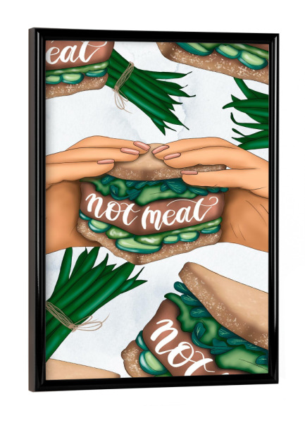 Poster mit schwarzem Rahmen "Not Meat Burger Pattern" artboxONE - Natur,Essen & Trinken,Essen & Trinken / Obst & Gemüse,Festivals,Lustig