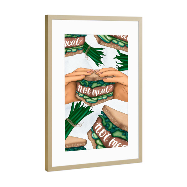 Poster mit Rahmen Gold "Not Meat Burger Pattern" artboxONE - Natur,Essen & Trinken,Essen & Trinken / Obst & Gemüse,Festivals,Lustig