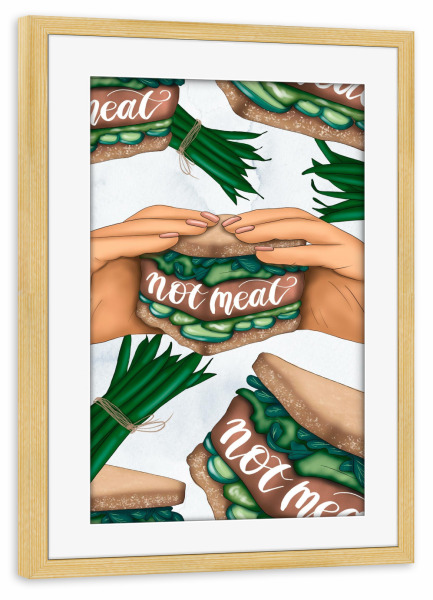 Poster mit Rahmen kiefer "Not Meat Burger Pattern" artboxONE - Natur,Essen & Trinken,Essen & Trinken / Obst & Gemüse,Festivals,Lustig
