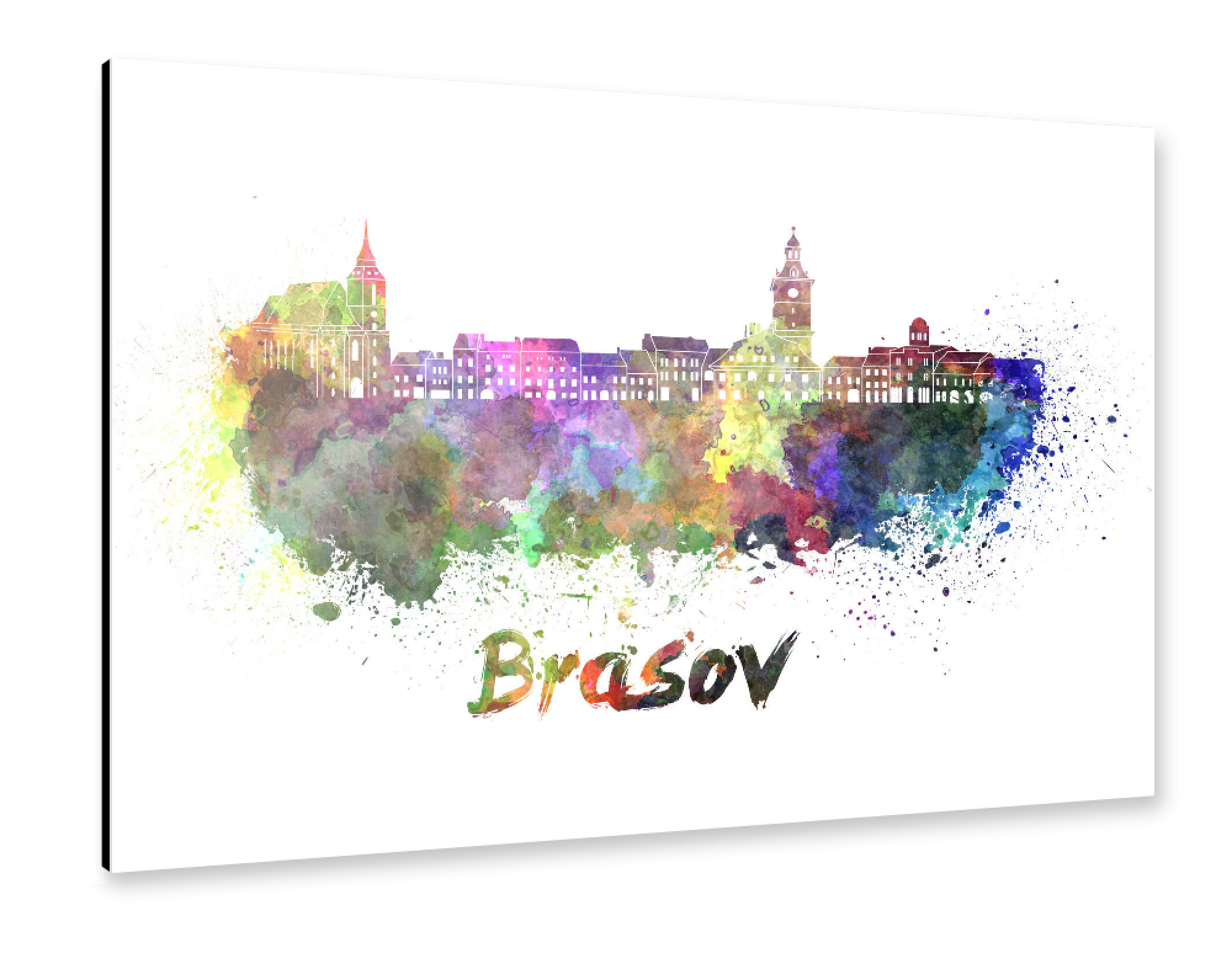 Alu-Dibond "BRASOV skyline in watercolo-b" 75x50 cm artboxONE