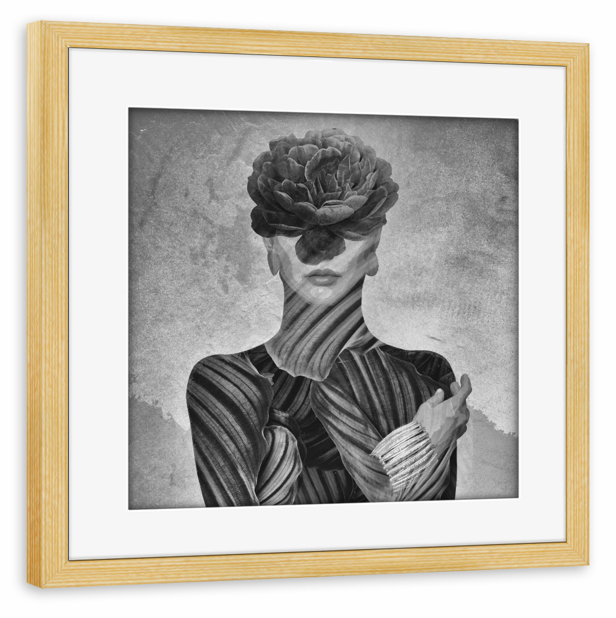 Poster mit Rahmen kiefer "Floral Girl BW" artboxONE - Floral,Menschen