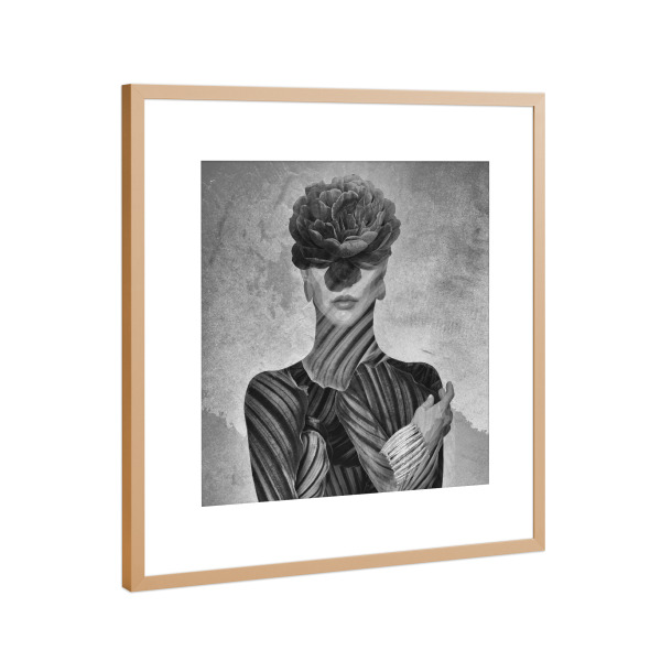 Poster mit Rahmen Kupfer "Floral Girl BW" artboxONE - Floral,Menschen