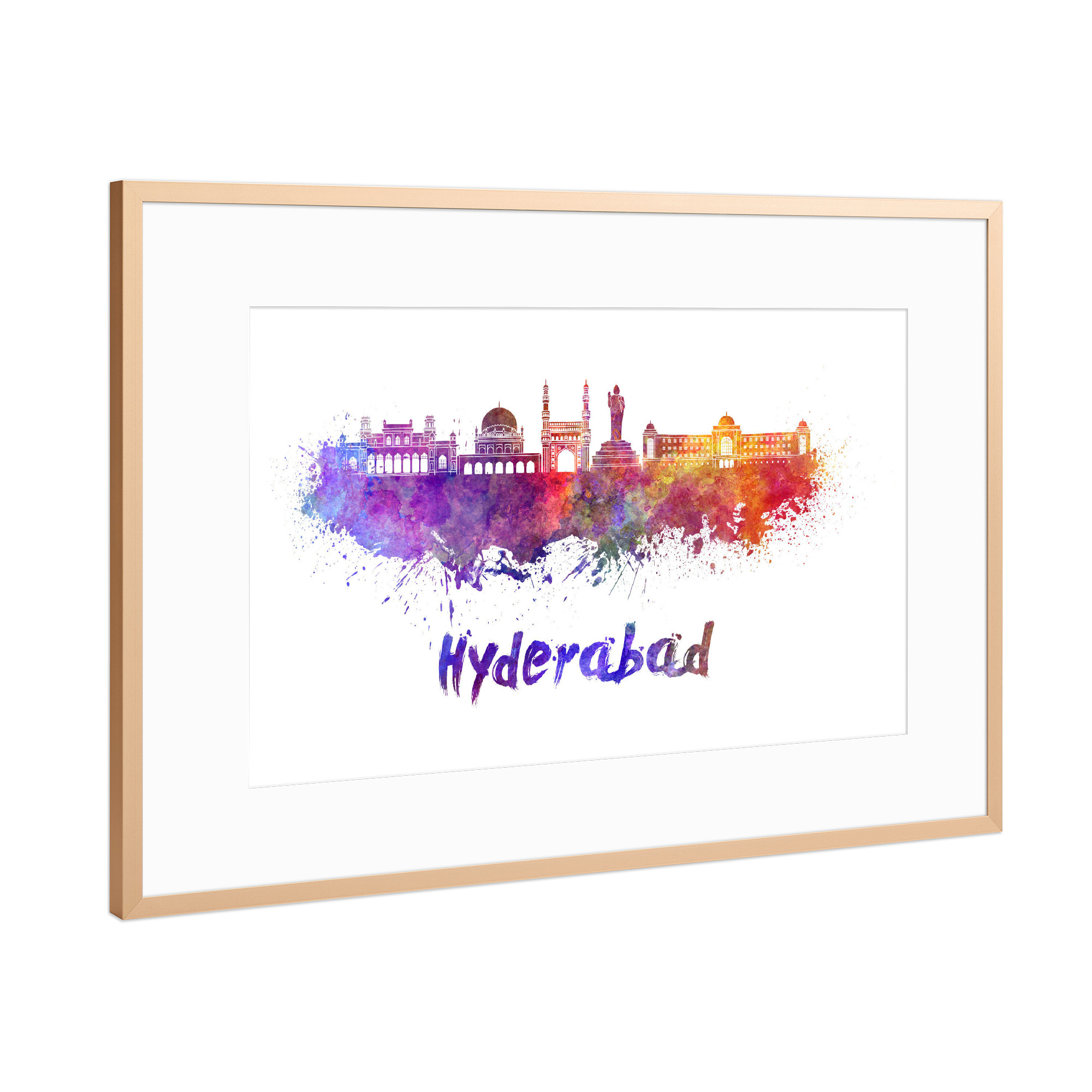 Poster mit Rahmen Kupfer "HYDERABAD skyline in watercolor-b" artboxONE - Städte,Abstrakt,Architektur