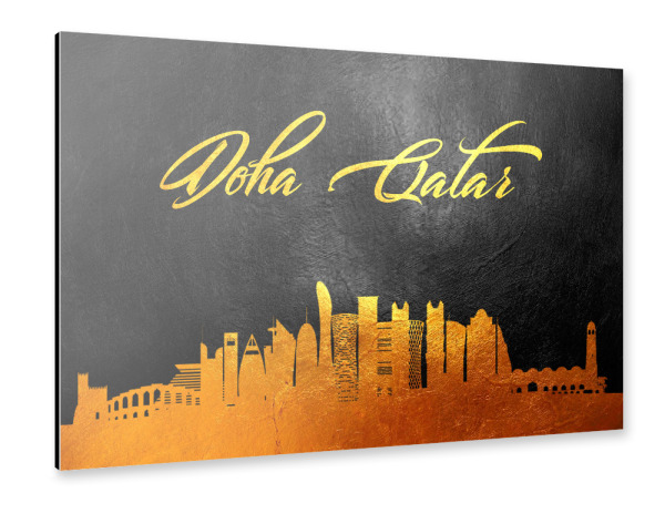 Alu-Dibond "Doha Qatar Gold Skyline" 30x20 cm artboxONE