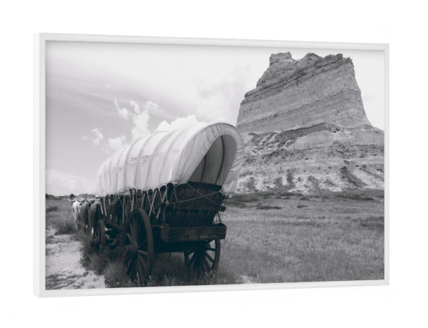 Poster mit weißem Rahmen "Planwagen auf Oregon Trail" artboxONE - Reise,Schwarzweiß,Reise / Länder